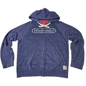 Sportiqe Nintendo Zip Up Hoodie Mens XXL Blue Heathered Raglan Sweatshirt Logo